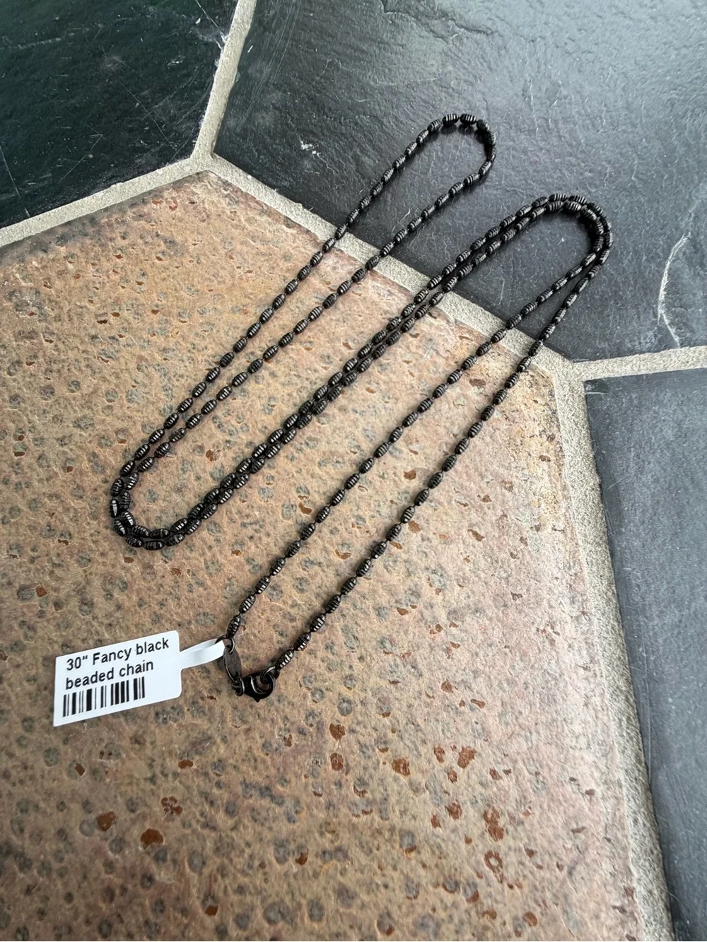 14kt. White Gold Black Rhodiumed Beaded Necklace 30” long